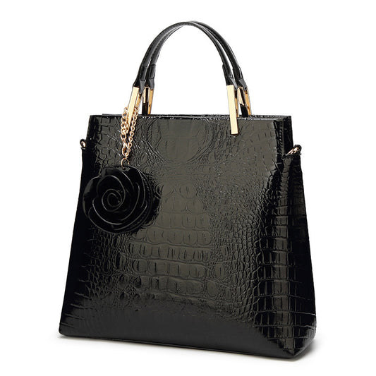 The Vivienne Croc-Embossed Bag – Black