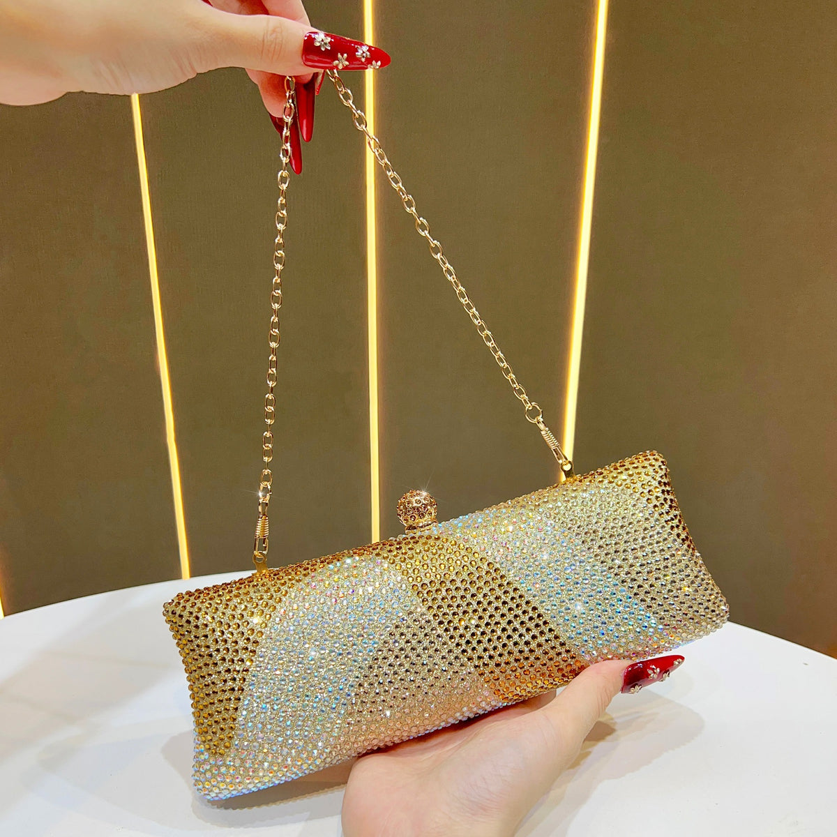 The Celeste Crystal Clutch – Gold